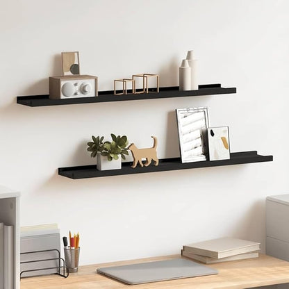 Black Frame Ledge Shelf Set of 2, Modern Wall Mounted Shelves for Display, 31.5 Inch MDF Board with Lacquered Finish for Home Decor and Photo Showcase