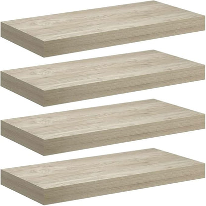 Wall Shelf Set of 4 Oak Honeycomb MDF with Invisible Mounting System, Modern Floating Shelves for Living Room Bedroom Display, Durable Metal Brackets, Easy to Install