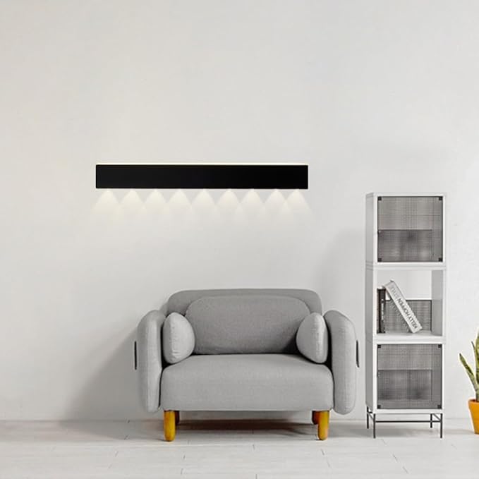 LED Wall Light, Ultra-Thin Black Metal Sconce with Mini Spotlight, Up and Down Lighting for Bedroom, Living Room, and Hallway - 3000K Warm White(80CM)