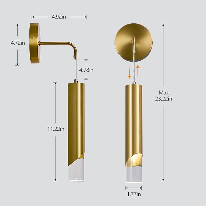 Gold Wall Sconces Modern LED Wall Lights Acrylic Wall Lighting Bathroom Vanity Light Fixture Indoor Wall Fixture for Bedroom Bedside Corridor Hallway Living Room（1-Pack）