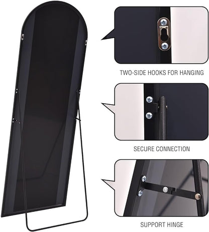 Arched Full Length Mirror, Floor Mirror with Stand, 30"x71" Large Mirror, Wall Mirror Full Length, Black Floor Length Mirror, Body Floor Mirror, Wall Mounted Mirror for Bedroom, Black