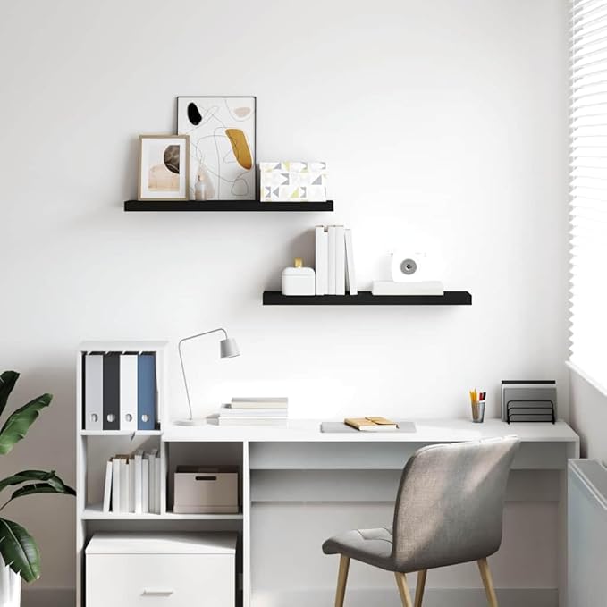 Black Honeycomb Floating Wall Shelf Set of 2, MDF and Metal Modern Shelves for Home Decor, 31.5 Inch with Matte Finish for Living Room Office Display