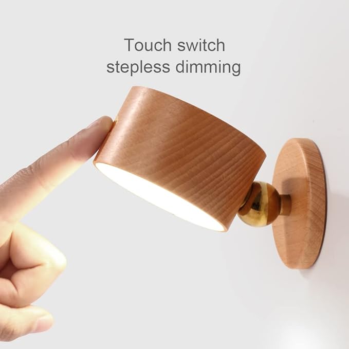 Led Wall Mounted Reading Lights, Wireless Wall Sconce with USB Charging Port Rechargeable Battery 360°Rotate Magnetic Ball Dimmable Touch Control, Lamps for Study Bedside(Beech 2 PC)