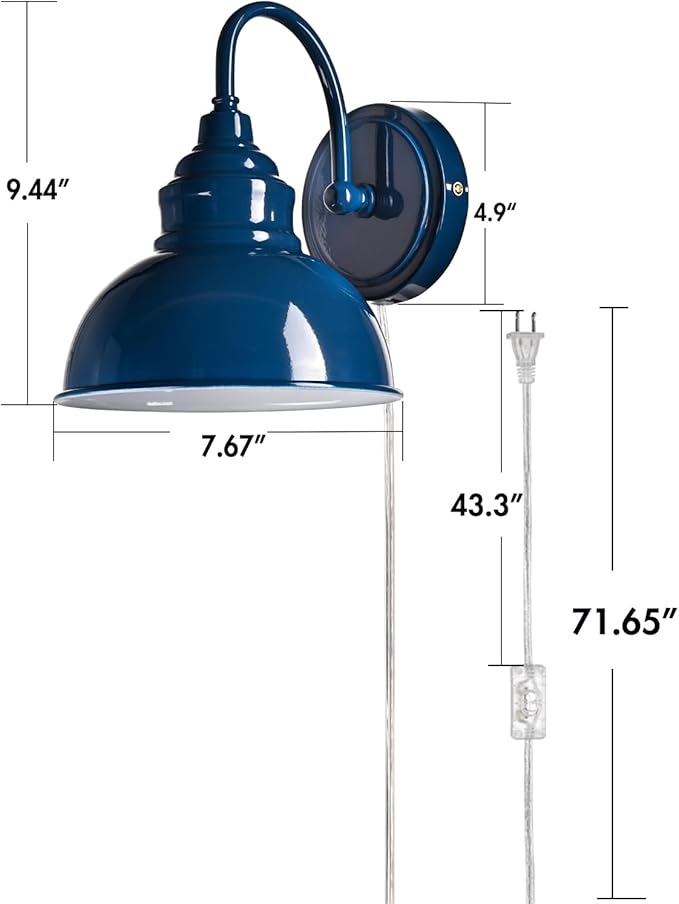 Blue Gooseneck Lighting Fixture with Wall Mount, Plug-in & Hardwire Optional Wall Lamp for Bedroom Coffee Bar