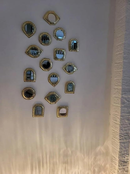 Set of 5 Small Decorative Wall Mirrors – Gold Brass Handmade Mirror Set | Octagon, Arched, Horizontal Oval, Square and Diamond Shapes | Living Room, Bedroom, Home Wall Hanging Mirrors Decor