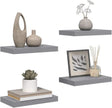 Set of 4 Gray Honeycomb Floating Wall Shelves, MDF and Metal Medium Wall Shelf Set with Matte Finish for Living Room Bedroom Storage and Display
