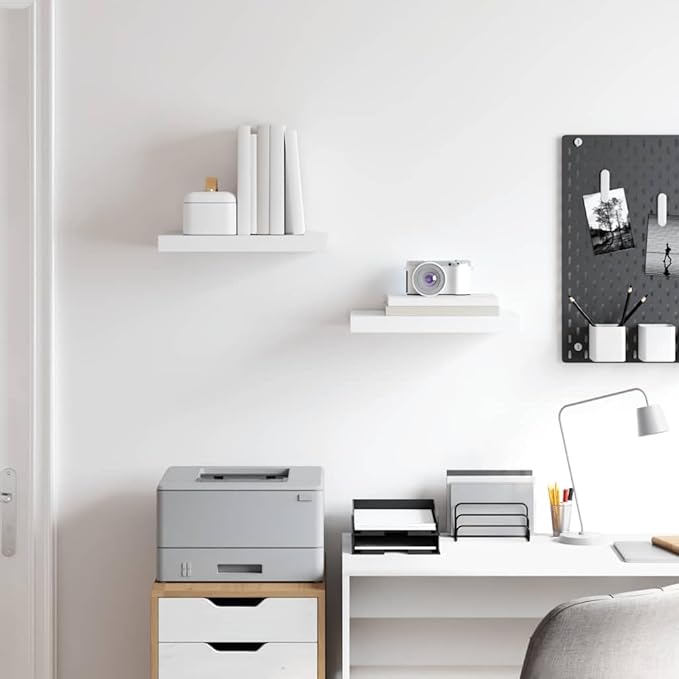 White Honeycomb Floating Wall Shelf Set of 2, Modern MDF and Metal Shelves 15.7 x 9.1 Inch, Invisible Mounting System for Home Decor and Storage