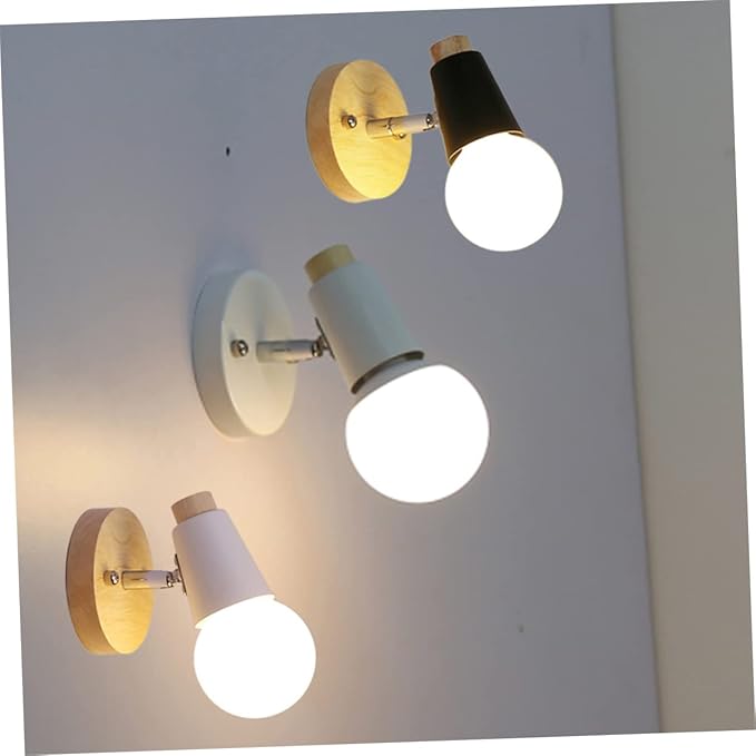 POPETPOP Minimalist Modern Solid Wood Wall Lamp Wall Sconce for Bedroom Living Porch Bathroom Space Saving Decor in White Nordic Style Fixture Without Bulb