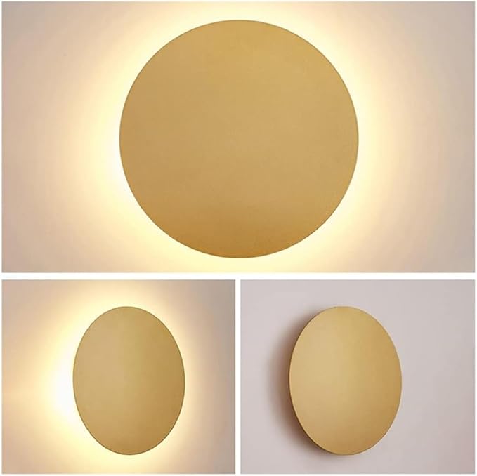 Modern Nordic Round LED Wall Light Black Metal 3000K Warm Light Gold Glow Wall Mounted Lamp for Bedroom Living Room Hallway Stairway Minimalist Ambient Wall Sconce(Gold,10"/25cm)