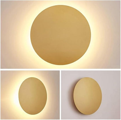 Modern Nordic Round LED Wall Light Black Metal 3000K Warm Light Gold Glow Wall Mounted Lamp for Bedroom Living Room Hallway Stairway Minimalist Ambient Wall Sconce(Gold,8"/20cm)
