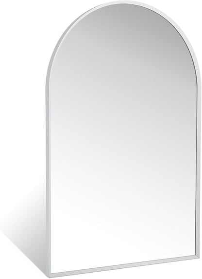 20" x 30" Silver Arched Mirror, Modern Aluminum Alloy Metal Frame, Arch Bathroom Vanity and Wall Decor Mirror for Bathroom, Living Room, Bedroom, Entryway