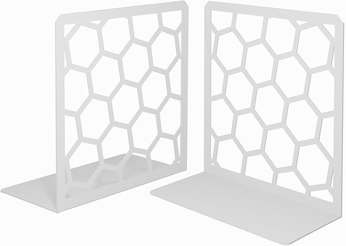 GEOMOD Geometric Honeycomb Gray Metal Bookends Decorative - Tall Sturdy Book Ends for Shelves - Modern Heavy Duty Bookend Stopper - Office or Home Book Shelf Book Holder - 6x3.25x6.25 Inches - 1 Pair