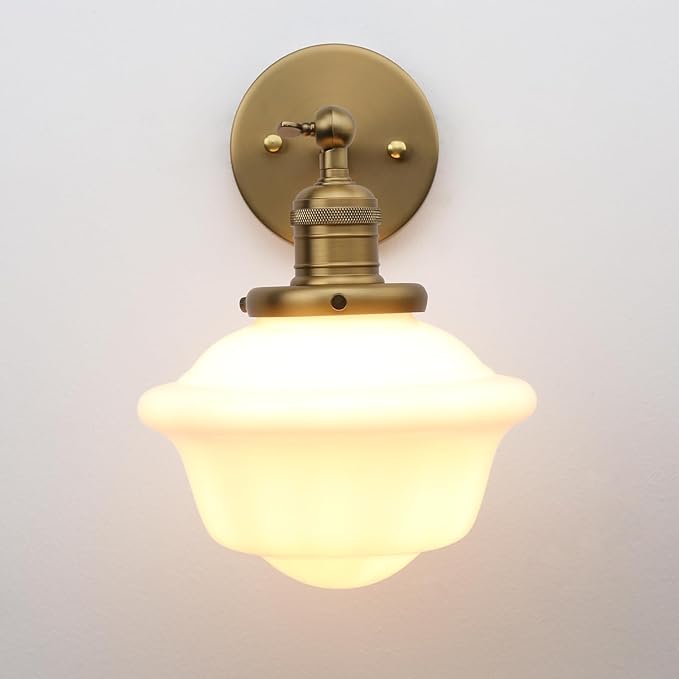 Pathson Vintage Wall Sconce Lamp with Milk White Glass Shade, Hardwired Bathroom Wall Vanity Lighting for Living Room Bedroom Kitchen