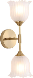 2-Lights Gold Wall Sconce with Frosted Glass Shades Modern Mid Century Bathroom Vanity Wall Light Fixtures Industrial Brushed Brass Wall Lamp for Bedroom Mirror Living Room Restaurant