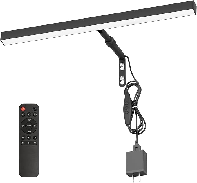 Plug in Picture Lights for Wall, 16 inch Dimmable LED Art Light with Remote, 3 Colour Temperature Gallery Painting Wall Light for Picture Display Dartboard Art Work (Black)