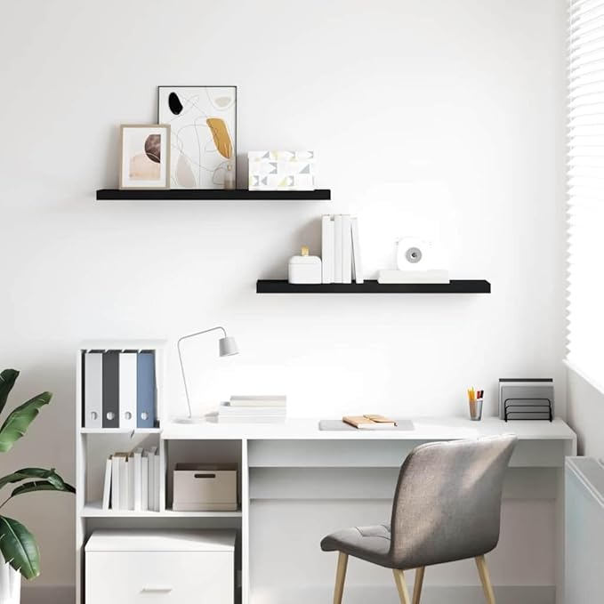 Black Honeycomb MDF Metal Wall Mounting Floating Shelves Set of 2, Modern Invisible Mounting System for Space Saving Storage and Stylish Display