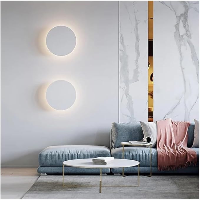 Modern Nordic Round LED Wall Light Black Metal 3000K Warm Light Gold Glow Wall Mounted Lamp for Bedroom Living Room Hallway Stairway Minimalist Ambient Wall Sconce(White,8"/20cm)