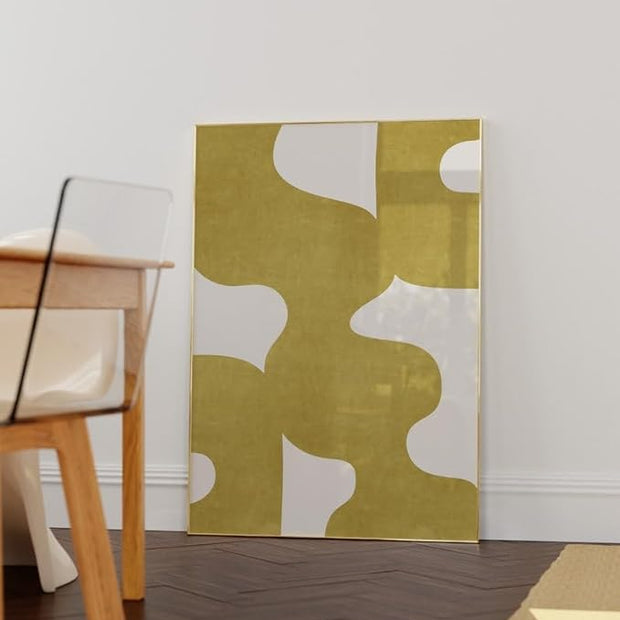 Nationcog Mustard Yellow Mid Century Wall Art, Minimalist Abstract Poster with Beige Tones, Bold Organic Shape Print, Modern Neutral Decor for Living Room or Office (Unframed) (27x40)