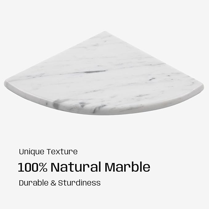 Marble Corner Shower Shelf, 9 Inch Carrara White Marble Corner Shelf for Bathroom Shower Decor, Wall Mounted, Polished, 1 Pcs