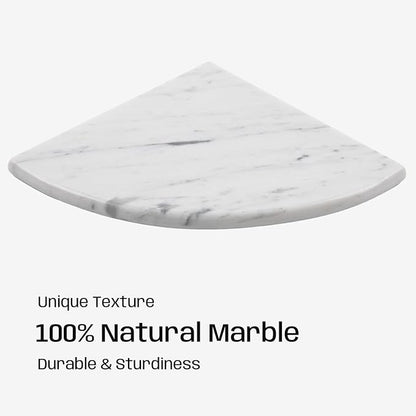 Marble Corner Shower Shelf, 9 Inch Carrara White Marble Corner Shelf for Bathroom Shower Decor, Wall Mounted, Polished, 1 Pcs