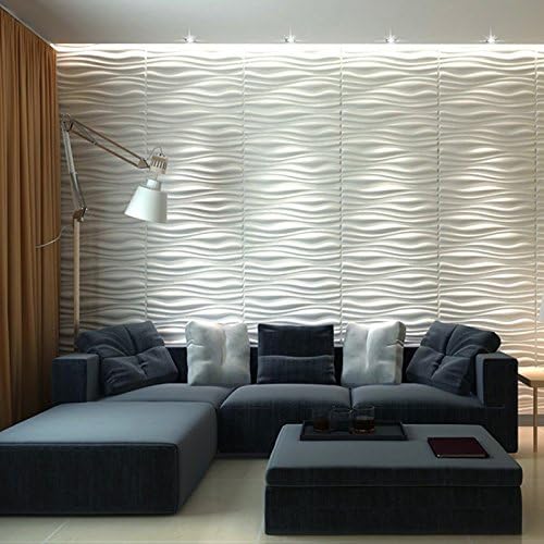 Art3d Decorative 3D Wall Panels Big Wave Deisgn, 31.5"x24.6" Matt White (6 Pack)