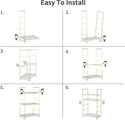 3-Tier Kitchen Spice Rack, Freestanding Stackable Organizer Shelf, Bathroom Countertop Storage Shelf, Cosmetic Organizer Holder, Square Standing Rack (Golden)