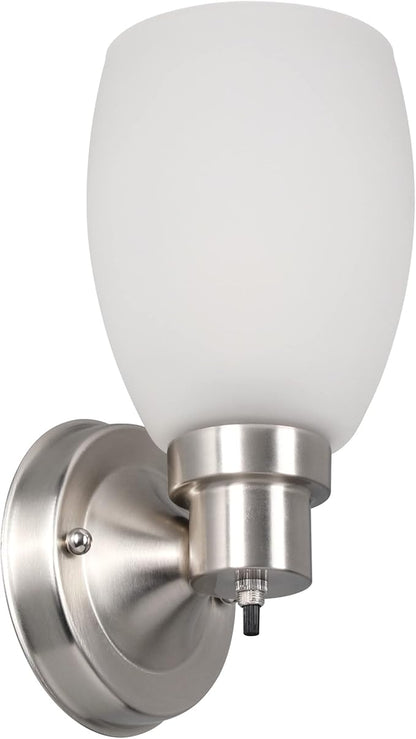 Design House Lydia Wall Sconce, 1 Light, Frosted Glass, Dimmable, Twist On/Off Switch, Satin Nickel, 4.88 in x 5.125 in x 9.75 in, 588814-SN