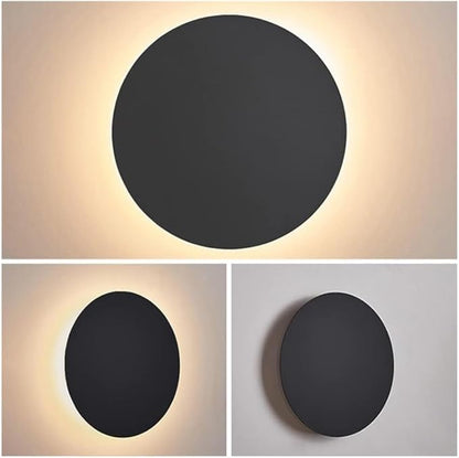 Modern Nordic Round LED Wall Light Black Metal 3000K Warm Light Gold Glow Wall Mounted Lamp for Bedroom Living Room Hallway Stairway Minimalist Ambient Wall Sconce(Dark,12"/30cm)