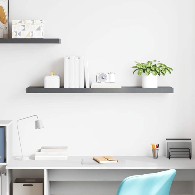 High Gloss Grey Honeycomb MDF Large Floating Wall Shelf 4-Piece Set, Modern Space-Saving Design with Sturdy Construction for Display and Storage