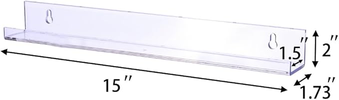 Sooyee 3 Pack 15 Inch Acrylic Invisible Kids Floating Book Shelves for Kids Room,Modern Picture Ledge Display Shelf Toy Storage Wall Shelves,Clear