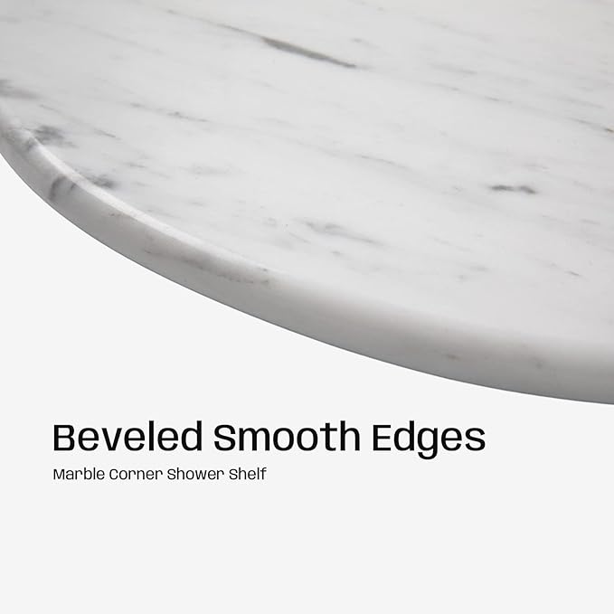 Marble Corner Shower Shelf, 9 Inch Carrara White Marble Corner Shelf for Bathroom Shower Decor, Wall Mounted, Polished, 1 Pcs