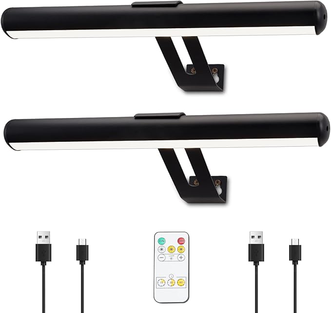 Picture Light 2 Pack, Rechargeable Picture Light for Paintings with Remotes, Wireless Picture Frame Light, 3 Lighting, 300LM Battery Operated Art Light for Display, Picture-Black