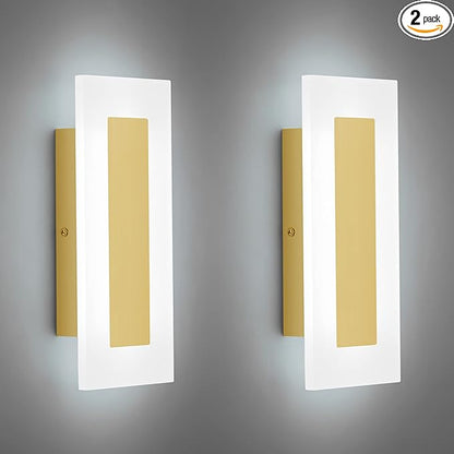 LMQNINE Modern LED Acrylic Gold Wall Sconce White Light 6000K for Bedroom Corridor Stairs Bathroom Indoor Lighting Fixture Lamps Home Room Decor (2- Pack)…