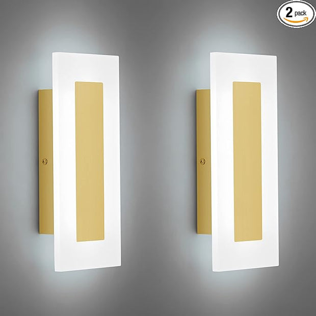 LMQNINE Modern LED Acrylic Gold Wall Sconce White Light 6000K for Bedroom Corridor Stairs Bathroom Indoor Lighting Fixture Lamps Home Room Decor (2- Pack)…