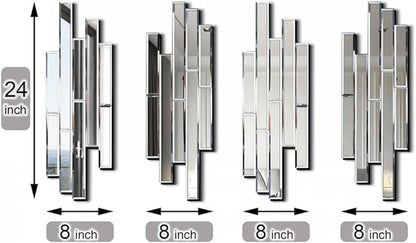 Artisan Set of 4 Silver Beveled Wall Decor Mirrors - 24x8 Inch Each, Creative Combination Design for Modern & Farmhouse Home Decor, Shatter-Resistant Glass with Wood Backing