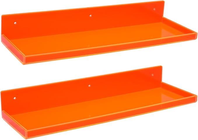 Floating Shelves for Wall Acrylic Wall Shelves for Bedroom Bathroom Living Room Kitchen 16.5X5.5'', Pack of 2, Neon Orange