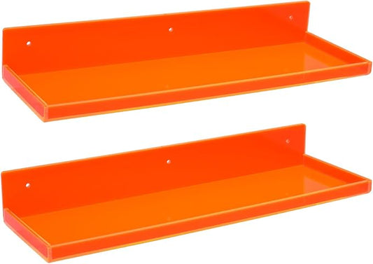 Floating Shelves for Wall Acrylic Wall Shelves for Bedroom Bathroom Living Room Kitchen 16.5X5.5'', Pack of 2, Neon Orange