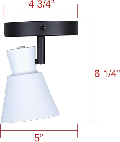 Canarm Radley 1-Light Ceiling or Wall Light, Matte Black and White Metal Shade, Minimalist Design with Adjustable Head, Ideal for Kitchen, Hallway, or Living Room