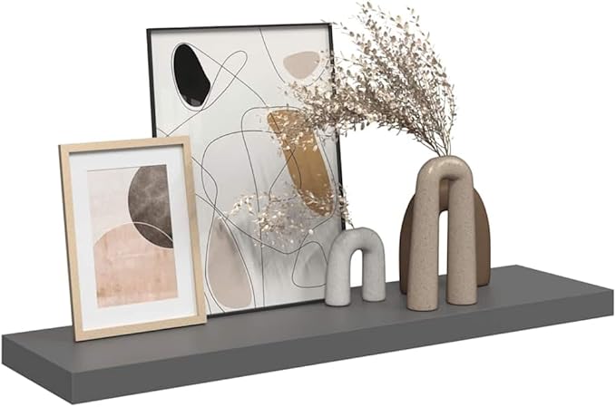 High Gloss Grey Honeycomb MDF Floating Wall Shelf 35.4 in x 9.3 in x 1.5 in, Modern Storage and Display Unit for Home Office Decor