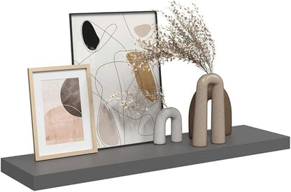 High Gloss Grey Honeycomb MDF Floating Wall Shelf 35.4 in x 9.3 in x 1.5 in, Modern Storage and Display Unit for Home or Office Decor