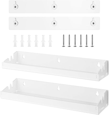 Navaris Opaque White Acrylic Shower Shelves (Set of 2) - Stick On or Screw Mount Adhesive Shelves for Bathroom - No Drilling or Nails Thin Plastic Wall Shelf