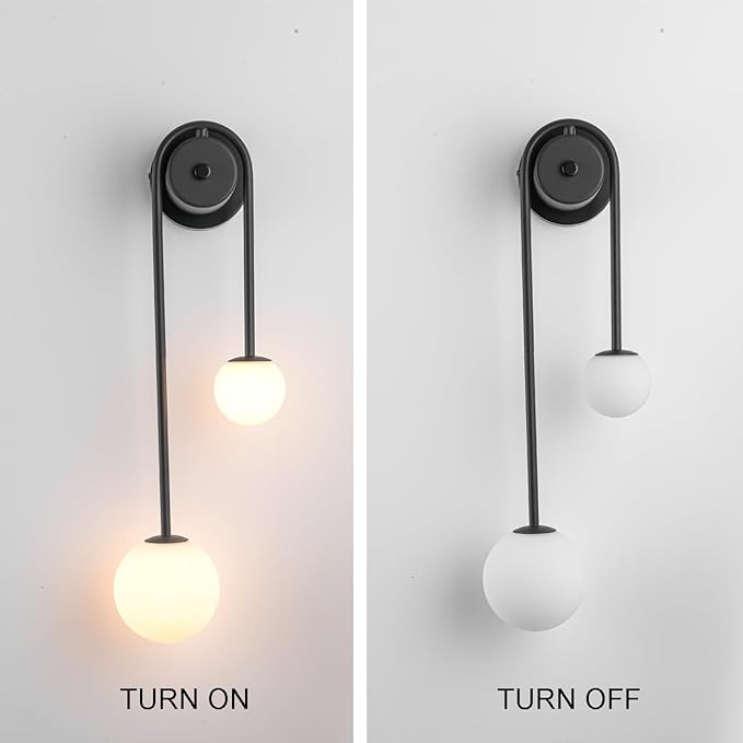 Black Wall Sconce Mid Century Black Wall Lamp Modern U-Shape Linear Wall Light with White Milk Glass Shade Wall Lamp for Bedside Dining Room Bathroom,G9 Bulb