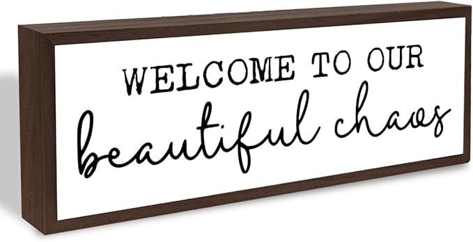 Welcome to Our Beautiful Chaos Sign, Funny Welcome Decor for Home, Entryway Decor, Decorative Framed Wooden Plaque, Front Door Decors for Porch Entryway, Housewarming Gift