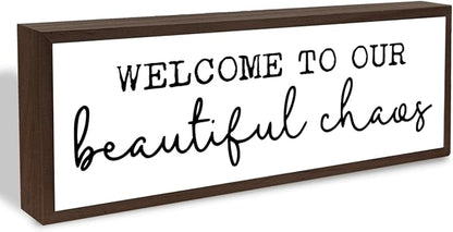 Welcome to Our Beautiful Chaos Sign, Funny Welcome Decor for Home, Entryway Decor, Decorative Framed Wooden Plaque, Front Door Decors for Porch Entryway, Housewarming Gift