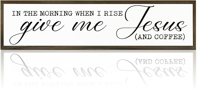 Coffee Wood Sign, Rustic Wooden Hanging Signs, Desk Decor Art, Coffees Lover Decoration for Home Kitchen Bedroom, Coffees Station Decor, When I Rise Give Me Jesus and Coffee Sign, 17.8x4x1.2 inches