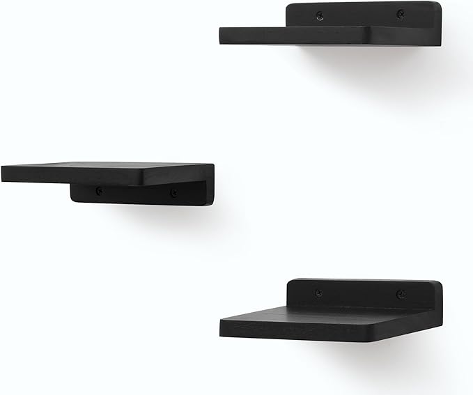 Small Floating Shelf, 5x6 Inch Display Ledges for Wall,Mini Shelves,Rustic Wood Shelf for Bedroom Living Room Bathroom Kitchen (3, Black)