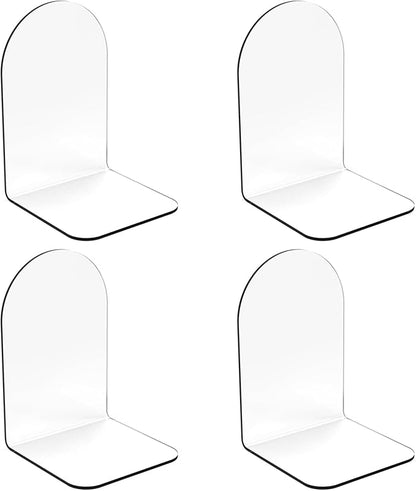 MerryNine Clear Book Ends 4pcs, Arch Acrylic Bookends for Shelves, Non-Slip Bookend Decorative for Heavy Duty Books, Books Holder Stopper for Kids, Book Shelf Organizer for Office Home School