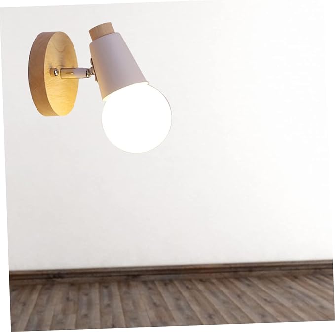 HOMSFOU Minimalist Wall Lamp with Solid Wood Base Modern Wall Light for Living Room Bedroom Bathroom Stylish Loft Decor Bulb Not Included White Finish