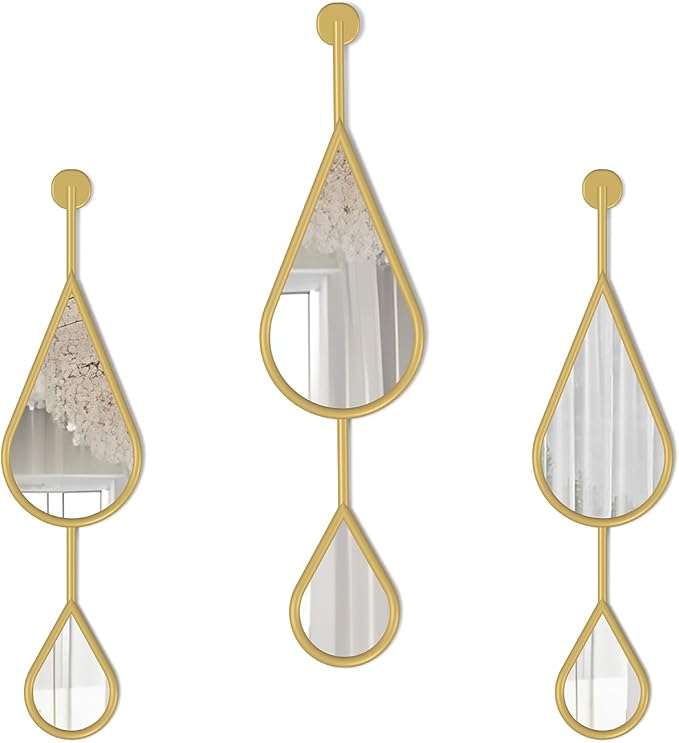 Gold Wall Mirror Tear Drop Shape Decor Mirror for Bedroom Living Room entryway Hall Fireplace Boho Wall Mirror 3-Pack Mirrors Set