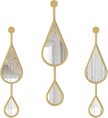 Gold Wall Mirror Tear Drop Shape Decor Mirror for Bedroom Living Room entryway Hall Fireplace Boho Wall Mirror 3-Pack Mirrors Set